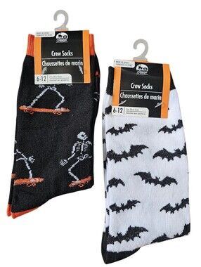 Halloween Adult Crew Socks, (2 Pair), Shoe Size 6-12, New